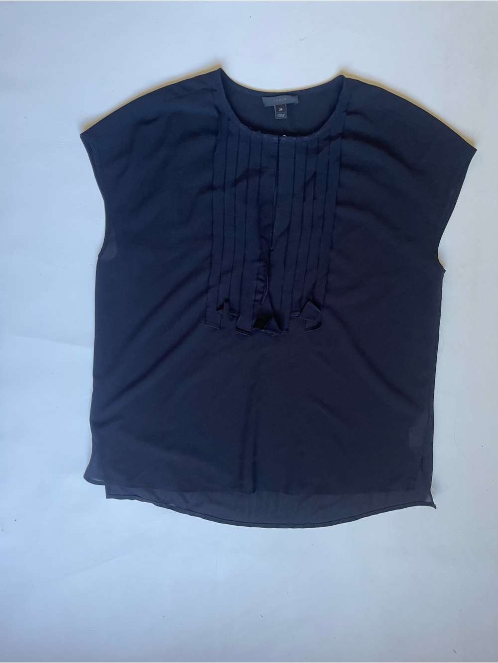 J. Crew Navy Pleated Front Cap-Sleeve Blouse